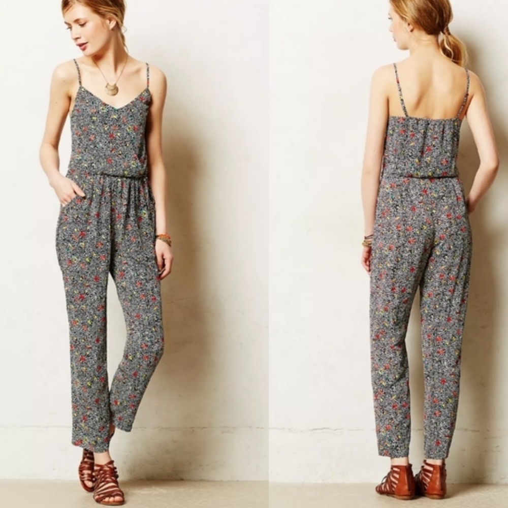 Anthropologie’s Elevenses Jumpsuit Peonia Floral Jumpsuit Size Small